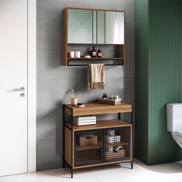 Imagem de Conjunto De Banheiro Gabinete E Espelheira P103841 Mell Pp Milani Store Mell