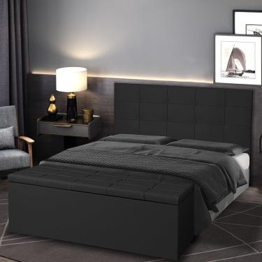 Imagem de Kit Cabeceira E Calçadeira Baú Casal 1,40m Roma Suede Preto Sky Mobile