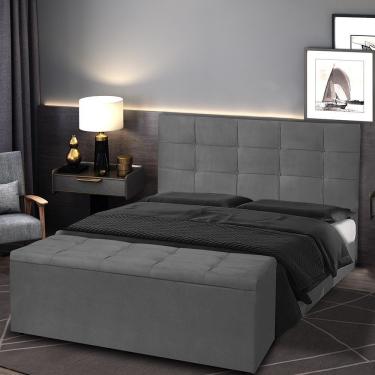 Imagem de Kit Cabeceira E Calçadeira Baú Solteiro 0,90m Roma Suede Cinza Sky Mobile