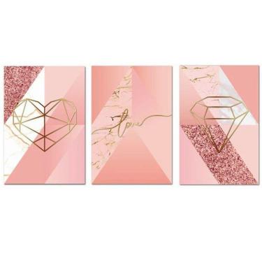 Imagem de Kit Placas Quadros Decorativos 3 pçs MDF 30x45 Formas Rosa