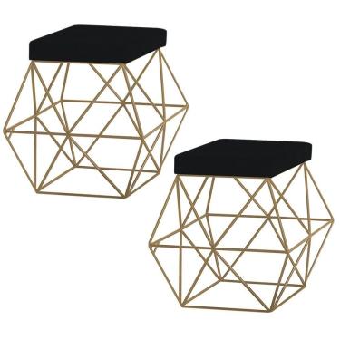 Imagem de Kit 2 Puffs Decorativo Base Gold Trixie Veludo Preto