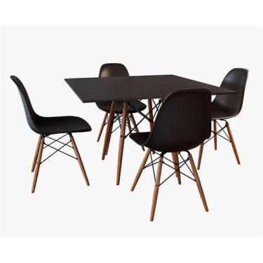 Imagem de Conjunto De Mesa Eames Tampo Quadrado Preto 90cm 4 Cadeiras Pretas