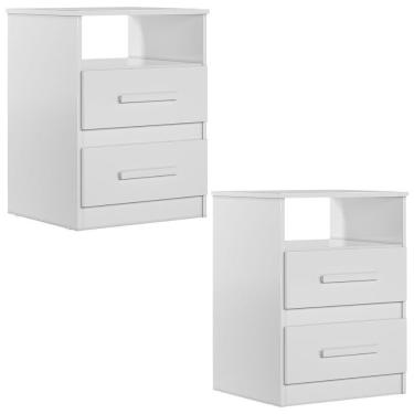 Imagem de Kit 2 Mesas De Cabeceira Apolo 2 Gavetas 46 Cm Branco Flex Moval Branco Flex