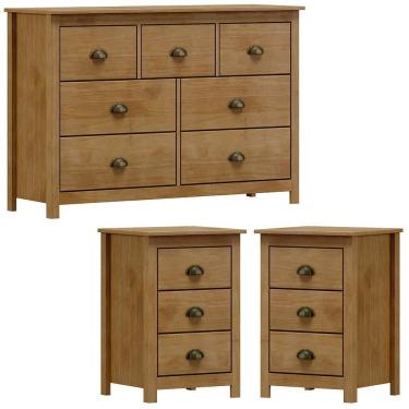 Imagem de Comoda 7 Gv 02 Mesas De Cabeceira 3 Gv Madeira Maciça Freijo Milani Store