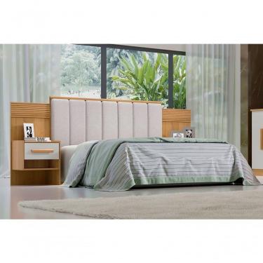 Imagem de Cabeceira Para Cama De Casal Ripada Irís Estofada Com 2 Mesas De Cabeceira D' Doro Cinamomo-off White-ripado
