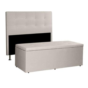 Imagem de Kit Cabeceira E Calçadeira Baú Queen 1,60m Berlim Suede - Pallazio Cor Bege