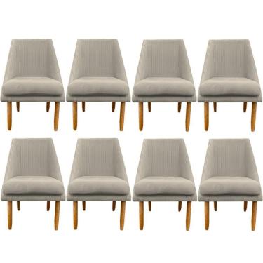 Imagem de Kit 08 Cadeiras Para Sala De Jantar Ana Pés Palito Suede Bege- D'classe Decor