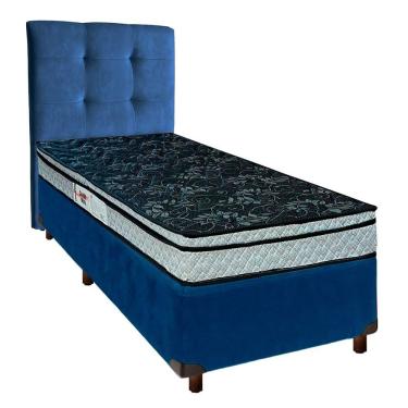 Imagem de Conjunto Cama Box Azul Solteiro + Colchão D28 Conforto Paropas + Cabeceira