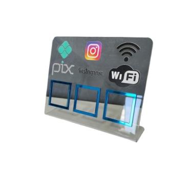 Imagem de Placa Pix Display Mesa Balcão PIX INSTAGRAM E WI-FI(Cristal c/Azul)