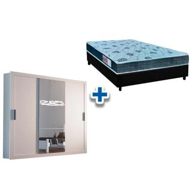 Imagem de Cama Box Casal + Colchão D45 Cecina + Guarda Roupa Veneza Luxo Branco