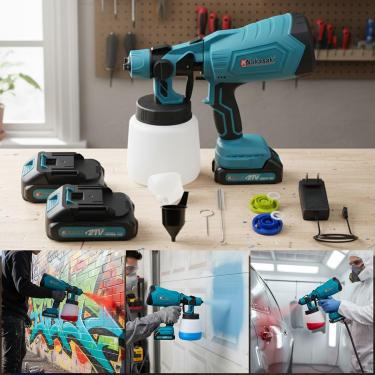 Imagem de Pistola de Pintura Elétrica Profissional Pulverizadora 1000ml 2 Baterias 21v