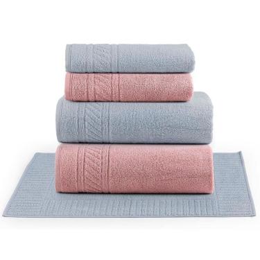 Imagem de Jogo de Banho Lummi Toalhas Macias 100% Algodão Fio Penteado 5 Peças Rosa e Cinza