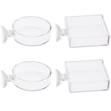 Imagem de SUPERFINDINGS 4 peças, 2 estilos, alimentador de aquário de 7,3 cm, prato de alimentação de camarão de aquário com ventosa, tigela de alimentação de aquário de acrílico transparente, tigela de