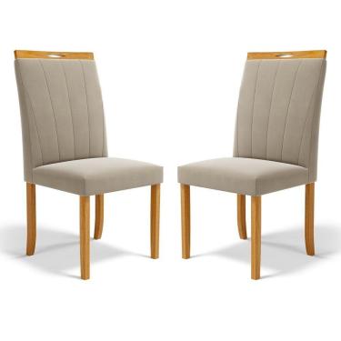 Imagem de Kit Com 2 Cadeiras Aurora Madeira Maciça Estofadas Para Mesa De Jantar Veludo Bege 102