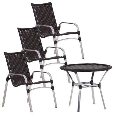 Imagem de 3 Cadeiras Emily E Mesa Emily Tampo Tramado Alumínio Trama Tabaco