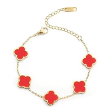 Imagem de Aurevella Pulseira feminina banhada a ouro 18 K com trevo de quatro folhas, leve e leve e luxuosa, presente de joias de aniversário de aniversário, 6.7in+2.0in/17cm+5cm, Metal, Zircônia cúbica