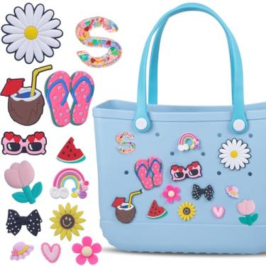 Imagem de LA KEN DU Conjunto de pingentes de letras para bolsa Bogg, 13 peças de pingentes de bolsa de praia compatíveis com acessórios de bolsa Simply Southern Bogg, Large, Pvc, PVC