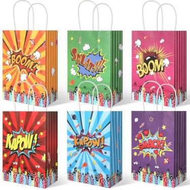 Imagem de 20 peças de sacolas de lembrancinhas de festa de super-heróis com alças, sacos de papel Kraft de heróis de quadrinhos para crianças, sacolas de presente para presente de presente de aniversário e chá