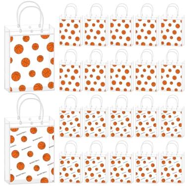 Imagem de Kosiz 24 peças de sacolas de presente de PVC transparente de basquete com alças tema de basquete lembrancinha de festa lanche doce sacola a granel para presentes de equipe, suprimentos de decorações