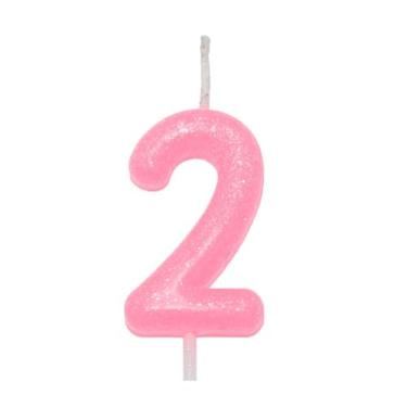 Imagem de Vela de Aniversário 6cm Candy Color Rosa Número 2 SilverFestas
