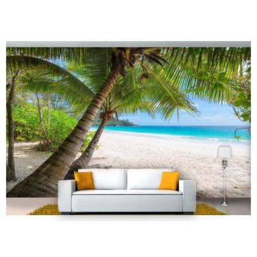 Imagem de Papel De Parede Praia Mar Coqueiros Céu 3D Npr247 - Você Decora