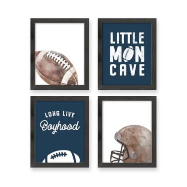 Imagem de heilkee Arte de parede de futebol para quarto de meninos adolescentes decoração vintage tema esportivo berçário imagens para crianças conjunto de 4 (moldura preta, 20 x 25 cm)