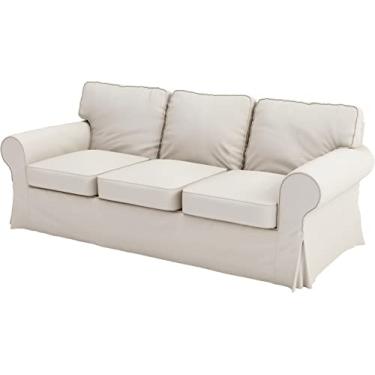 Imagem de HomeTown Market Capas de sofá de linho de poliéster feitas sob medida compatíveis com IKEA EKTORP capas de sofá de 3 lugares (poliéster bege, sofá ectorp)