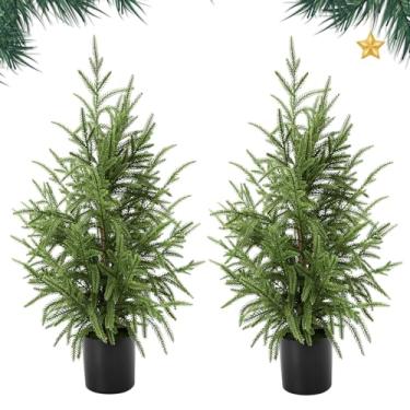 Imagem de Pinheiro Norfolk artificial de 6 m, mini árvore de Natal falsa de toque real em vaso para decoração de férias internas e externas, decoração de casa de Natal para varanda frontal (2 peças)