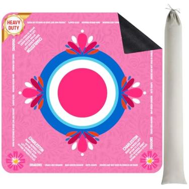 Imagem de Doreimi Mahjong Mat with 4 Dices Premium Chinoiserie Noise Reduction Anti Slip Non-Slip Poker Table Mat for Board Games/Card Games/Dominoes, Dry Erase Grid, Holder, Pink 33.4"x33.4"