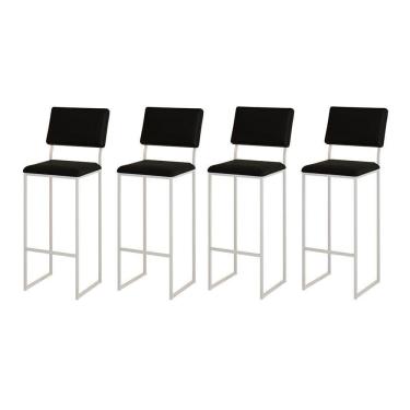 Imagem de Kit 4 Banquetas Com Encosto Industrial E Moderna Nina Branco E Corino Preto