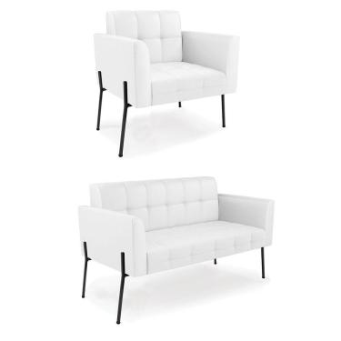 Imagem de Sofá Namoradeira E Poltrona Base Pé De Ferro Preto Elisa Corino D03 - D'rossi Cor Branco