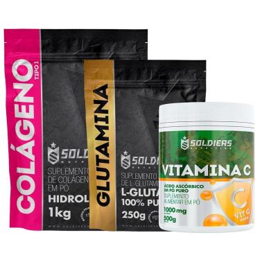Imagem de Kit: Colágeno 1Kg + Glutamina 250g + Vitamina C Em Pó 500g - 100% Puro Importado - Soldiers-Unissex