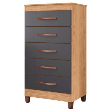 Imagem de Cômoda Para Quarto 5 Gavetas 56cm Thais A02 Freijó/titanium - Mpozenato