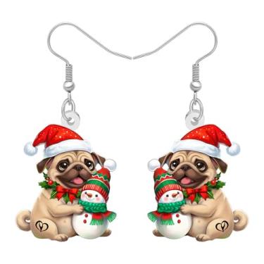 Imagem de DALANE Brincos de Natal de acrílico para cães pug pingentes, anime, Natal, filhotes, joias, presentes de Natal para amantes de cães, mulheres, lembrancinhas de festa, acessórios, Medium, Acrílico, Sem