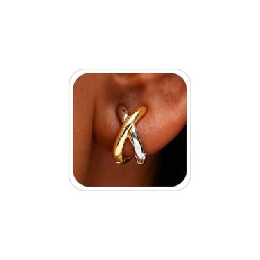 Imagem de Brincos femininos modernos de argola pequenos brincos hipoalergênicos brinco de presente de presente de Natal, Medium, Cobre, Sem pedra preciosa