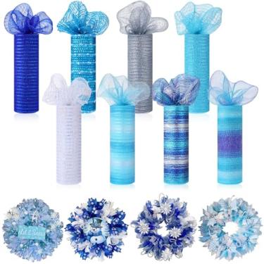 Imagem de Newwiee 8 rolos de fita de malha de inverno para grinaldas de 25,4 cm x 7,6 m cada rolo, decoração de Natal, fita metálica de malha, decoração, artesanato faça você mesmo, suprimentos para o verão e