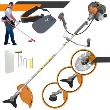 Imagem de Roçadeira Máquina de Cortar Grama À Gasolina Tekna RL430-P 2T 43cc 1,7HP de Alta Performance Com Carretel Nylon + Faca 3 Pontas + Faca 40 Dentes