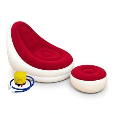 Imagem de Sofá Inflável Portátil Com Bomba De Ar Poltrona Dobrável Para Camping Praia E Casa Ao Livre(Vermelho Sofa (2 Em 1))