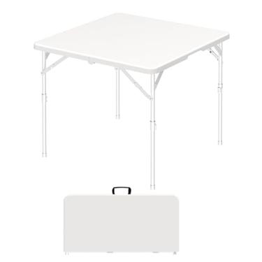 Imagem de IWDOO Mesa de cartão dobrável, mesas de plástico portáteis de 86 cm com pernas dobráveis e alça de transporte, dobra de 3 pés em meia mesa quadrada, mesas comerciais dobráveis para ambientes internos