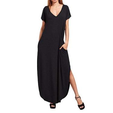 Imagem de Camiseta que combina com decote em V, solta, maxi e bolso para mulhere