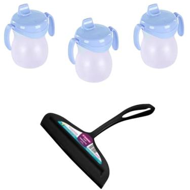 Imagem de Kit 2 Rodo de pia Preto e 3 Garrafa Plástica Infantil Azul 310ml