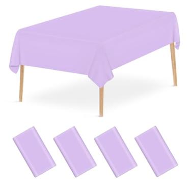 Imagem de Mulbozy Pano de mesa de plástico roxo claro descartável pacote com 4, toalhas de mesa retangulares de 137 × 272 cm, capa de mesa de plástico lavanda para decoração de festa