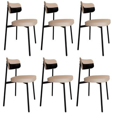Imagem de Cadeira De Jantar Estofada Kit 6 Ella M25 Linho Areia-preto - Mpozenato