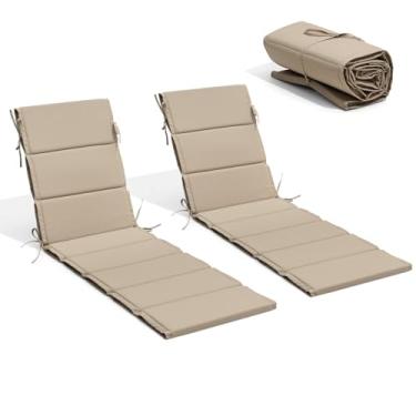 Imagem de Crestlive Products Conjunto de 2 almofadas de espreguiçadeira para ambientes externos, para móveis de pátio, gramado, piscina, 203 cm C x 66 cm L (bege)