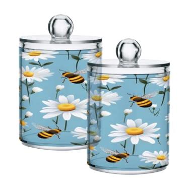 Imagem de Qilmy Daisy Bee Suporte Qtip pacote com 2, frascos de boticário de 400 ml, vasilha organizadora para banheiro, cotonetes, bolas de algodão, almofadas cosméticas, irrigadores dentais, sais de banho