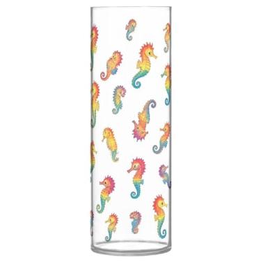 Imagem de JUZIHAI Vaso de cavalos-marinhos coloridos arco-íris para flores 9,9 cm x 30 cm Cilindro de plástico moderno vaso de flores para centro de mesa de casamento, decoração de casa