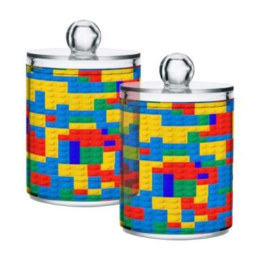 Imagem de Qilmy Pacote com 2 suportes Qtip para blocos de construção, frascos de boticário de 400 ml, vasilha organizadora de banheiro para cotonetes, bolas de algodão, almofadas de maquiagem, fio dental, sais