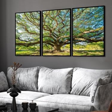 Imagem de Quadro Decorativo Arvore Folhas paisagem moderno sala com Moldura (Moldura Preta, 60x80, Com Vidro)