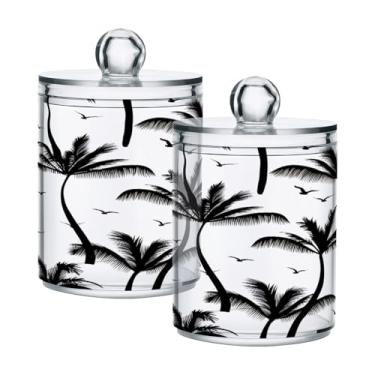 Imagem de Qilmy Qtip Suporte de 400 ml, frasco de plástico transparente para armazenamento de boticário de palmeiras com tampa, dispensador de recipiente de banheiro para bola de algodão, cotonete, fio dental