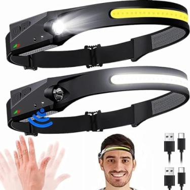 Imagem de Lanterna de Cabeça LED Recarregável USB, 350 lm, 3 Modos, Bateria de Lítio, XPE+COB, 8h Duração, Fita Ajustável, Silicone